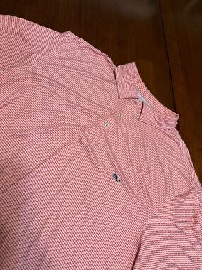 Vineyard Vines On-The-Go Sankaty Polo Shirt Mens L Red Waves AOP Golf Stretch